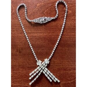 Art Deco Vtg‎ Phyllis Sterling Silver Rhinestone Crystal Drape Necklace